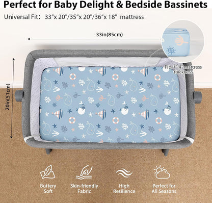 Baby Bedside Bassinet Sheets Girl, 33”x20” Compatible with Baby Delight Dream On Me & Most Rectangle Bedside Sleeper Bassinet Mattress, Super Soft Microfiber Pink Butterfly Flower