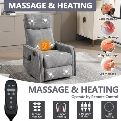 Massage Chair Recliner with Heat, Swivel Rocking Chair Recliner with High Back, Manual Nursery Recliners for Adults,Small Recliner Chair for Small Spaces, Living Room Bedroom, Fabric (Blue Green)