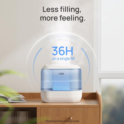 Dreo Humidifiers for Bedroom, 4L Top Fill for Large Room, 36H Runtime, 28 dB Quiet Supersized Cool Mist Air Humidifier for Baby Nursery, Plants, Indoor, Night Light, Easy to Clean & Fill, White