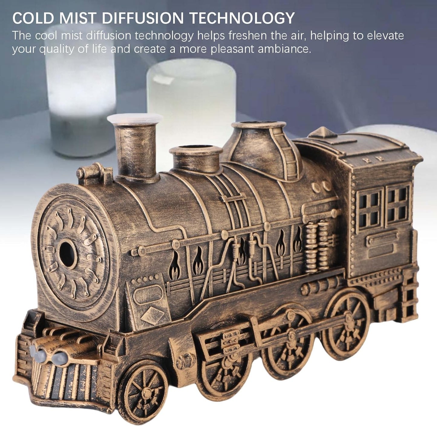 300ml Train Diffusers for Essential Oils, Cool Mist Aromatherapy Diffuser with Dual Nozzles, Quiet Vintage Steam Train Design, 2/8H Timer, for Bedroom, Office, Desktop, Christmas Gift