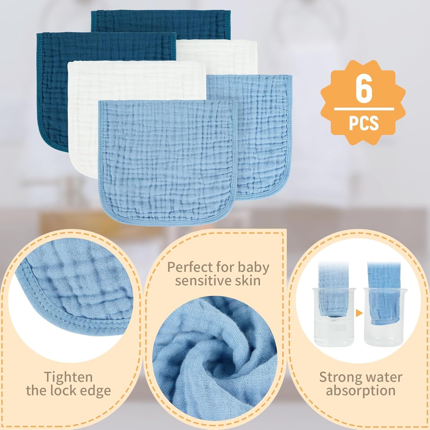 Muslin Burp Cloths 100% Cotton Baby Burp Cloths Soft, Absorbent 10x20 inches for Girls and Boys Baby Essentials