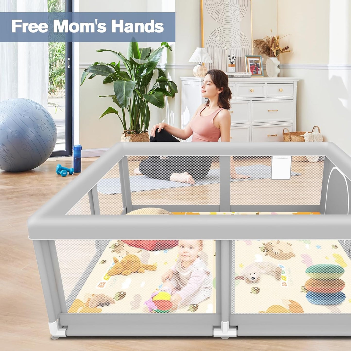 Large Baby Playpen for Babies and Toddlers, Playpen 74×50, Large Baby Play Yards Indoor & Outdoor, Sturdy Safety Baby Play Pen with Soft Breathable Mesh, Toddlers Activity Center with Anti-Slip Base