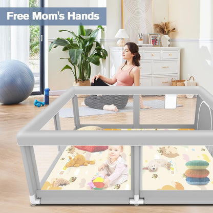 Large Baby Playpen for Babies and Toddlers, Playpen 74×50, Large Baby Play Yards Indoor & Outdoor, Sturdy Safety Baby Play Pen with Soft Breathable Mesh, Toddlers Activity Center with Anti-Slip Base