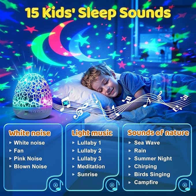 Sensory Lights Kids Sound Machine Night Light Projector Sensory Toys for Kids with Autism Toys for Boys 3-10 Boys Toys | 15 White Noise 3D Films 31Colors Night Light for Kids, Baby Gifts for Boy