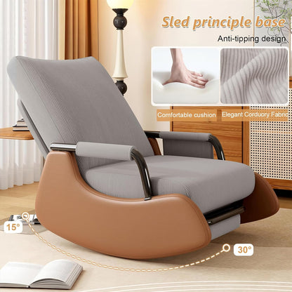 JPBSTO Rocking Chair Nursery, Upholstered Glider Rocking Chair with Side Pocket and Adjustable High Backrest, Comfortable Rocker Recliner with Footrest Perfect for Living Room Bedroom, Beige