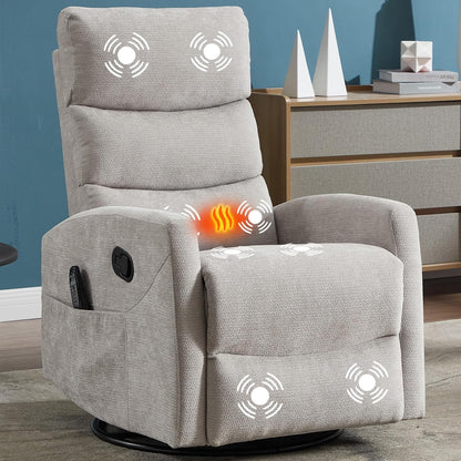 Massage Chair Recliner with Heat, Swivel Rocking Chair Recliner with High Back, Manual Nursery Recliners for Adults,Small Recliner Chair for Small Spaces, Living Room Bedroom, Fabric (Blue Green)
