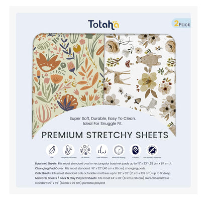 TotAha Premium Stretchy Bassinet Sheets for Baby Girl, Silky Comfort Cradle Sheets Fitted 18 x 36 for Oval, Rectangular, Hourglass Mattress, Hypoallergenic, Buttery Soft 2-Pack (Floral & Pale Pink)