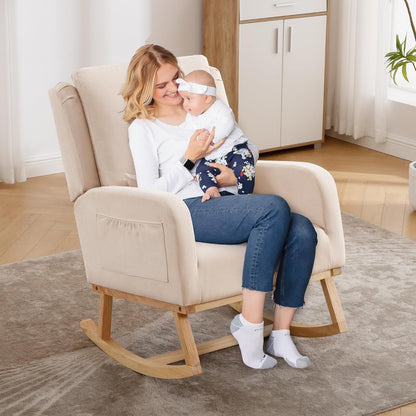 HCHAIRH Rocking Chair Nursery, Sherpa Nursing Rocking Chairs, Upholstered Nursery Glider Rocker for Mom Nursery Morden Accent Rocking Chair Pillow for Living Room,Bedroom,Teddy Light Grey
