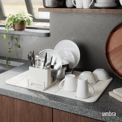 Umbra Udry Dish Rack and Microfiber Drying Mat – Space-Saving Design Folds Up for Easy Storage, Mini Rack, Gray