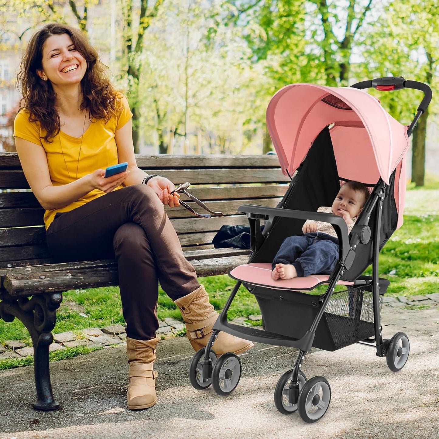 HONEY JOY Lightweight Stroller, Compact Travel Stroller for Airplane, Toddler Fold Pushchair w/Adjustable Canopy & Backrest, Storage Basket, Umbrella Stroller for Infants (Gray)