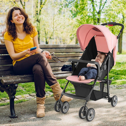 HONEY JOY Lightweight Stroller, Compact Travel Stroller for Airplane, Toddler Fold Pushchair w/Adjustable Canopy & Backrest, Storage Basket, Umbrella Stroller for Infants (Gray)