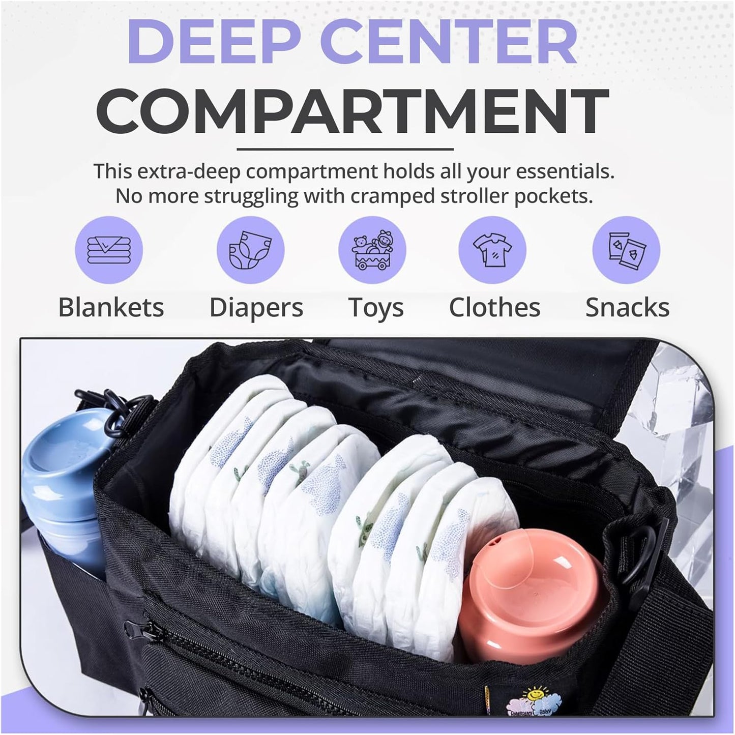 Universal Stroller Organizer - Multifunctional Stroller Caddy With Cup Holders - Non Slip Straps For All Strollers - Easy To Use