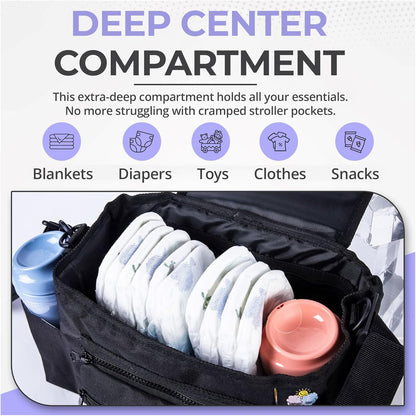 Universal Stroller Organizer - Multifunctional Stroller Caddy With Cup Holders - Non Slip Straps For All Strollers - Easy To Use