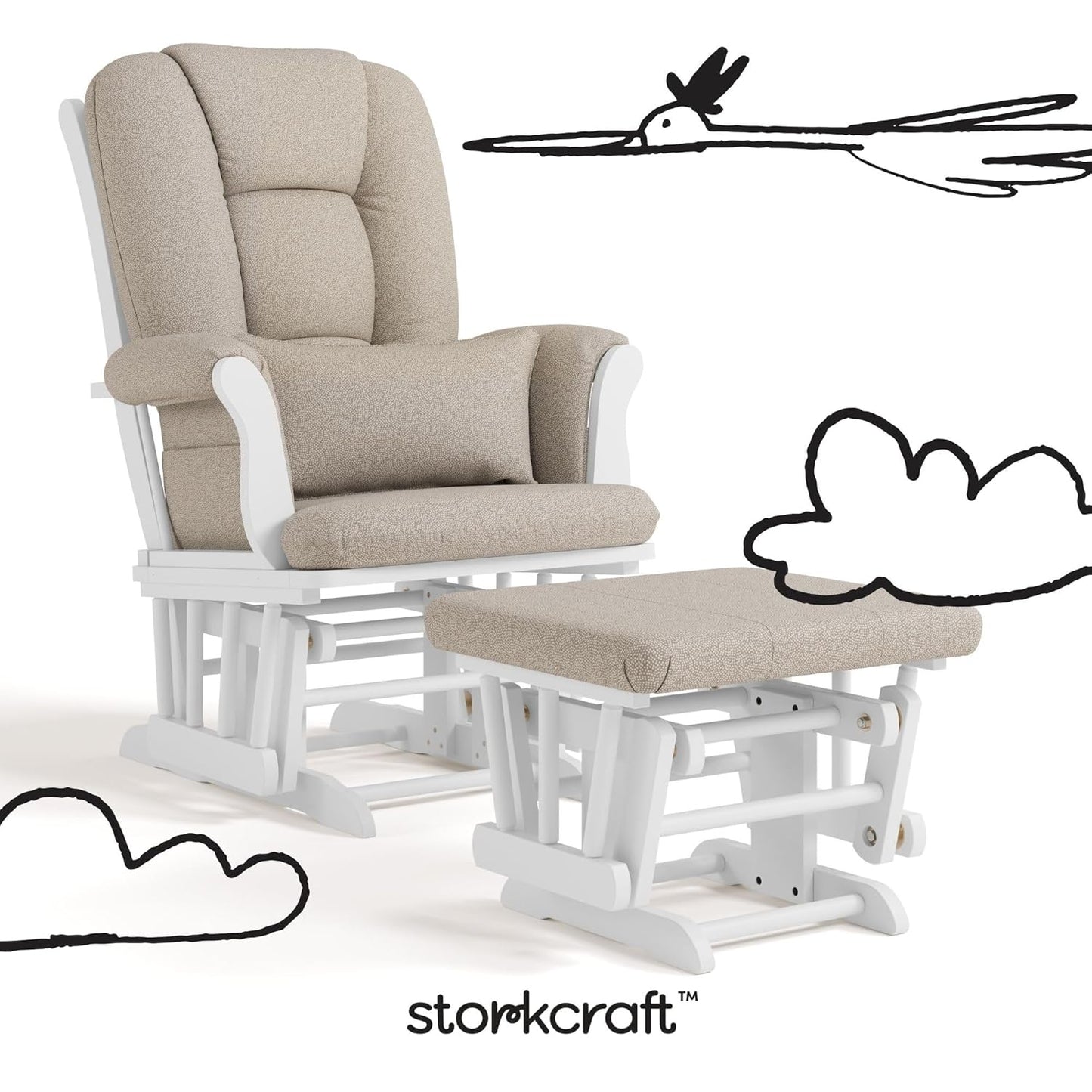 Storkcraft Tuscany Glider with Ottoman (Black/Gray) — GREENGUARD Gold Certified, Bonus Lumbar Cushion Included, Solid Wood Base, Smooth Motion, Award-Winning Nursery Rocking Chair, Glider and Ottoman