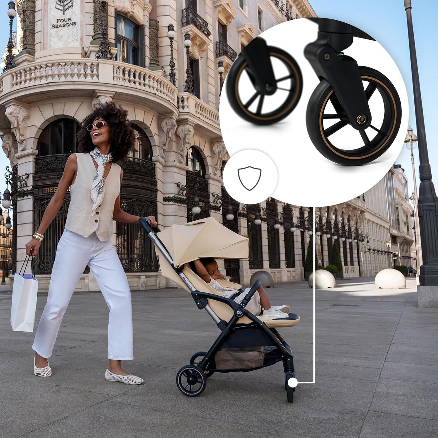 Kinderkraft APINO Lightweight Auto Folding Stroller, Compact Travel Baby Stroller for Newborn to Toddler, Reclining Seat, 5-Point Harness, Black