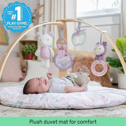Ingenuity Cozy Spot Reversible Duvet Activity Gym & Play Mat with Wooden-Toy-bar - Calla (Pink), Newborn and up