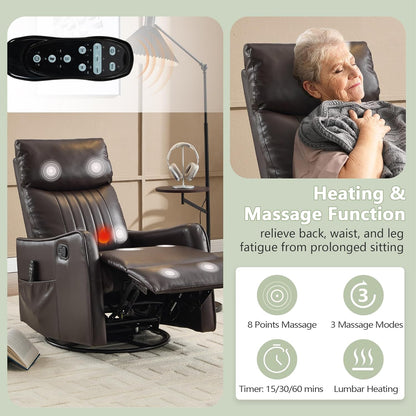 cinkehome Swivel Rocker Recliner, Glider Rocker Recliner Chair for Nursery, Manual Reclining Chair with Heated Massage, Small Spaces, Living Room, Khaki Chenille
