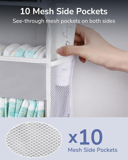 ULG 1 Pack Over Door Organizer with 5 Large and 10 Mesh Side Pockets, 44 lbs Weight Capacity Hanging Storage with Clear Window Kids Toys, Shoes, Diapers, Dark Grey, 5 Layers