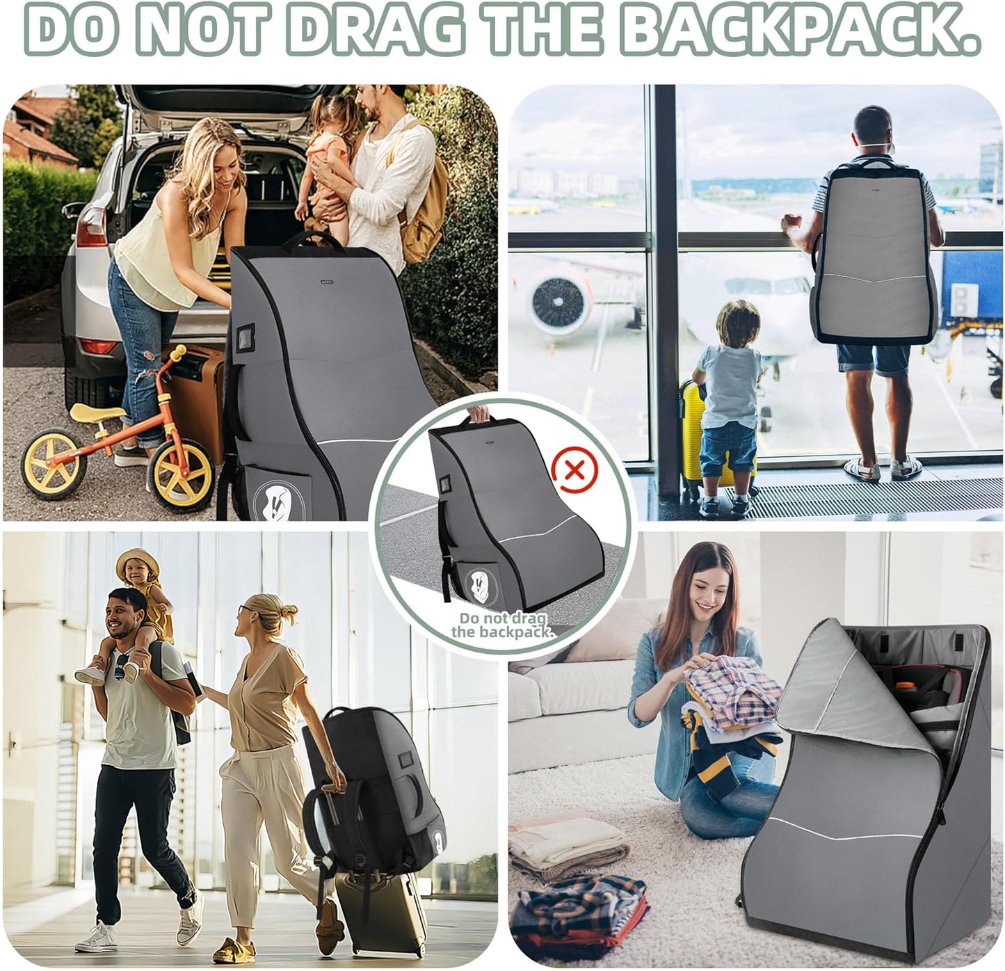 Car Seat Travel Bag for Airplane – Waterproof Heavy Duty Carseat Backpack for Gate Check or Airport Travel – Fits Infant, Convertible & Booster Seats, Black