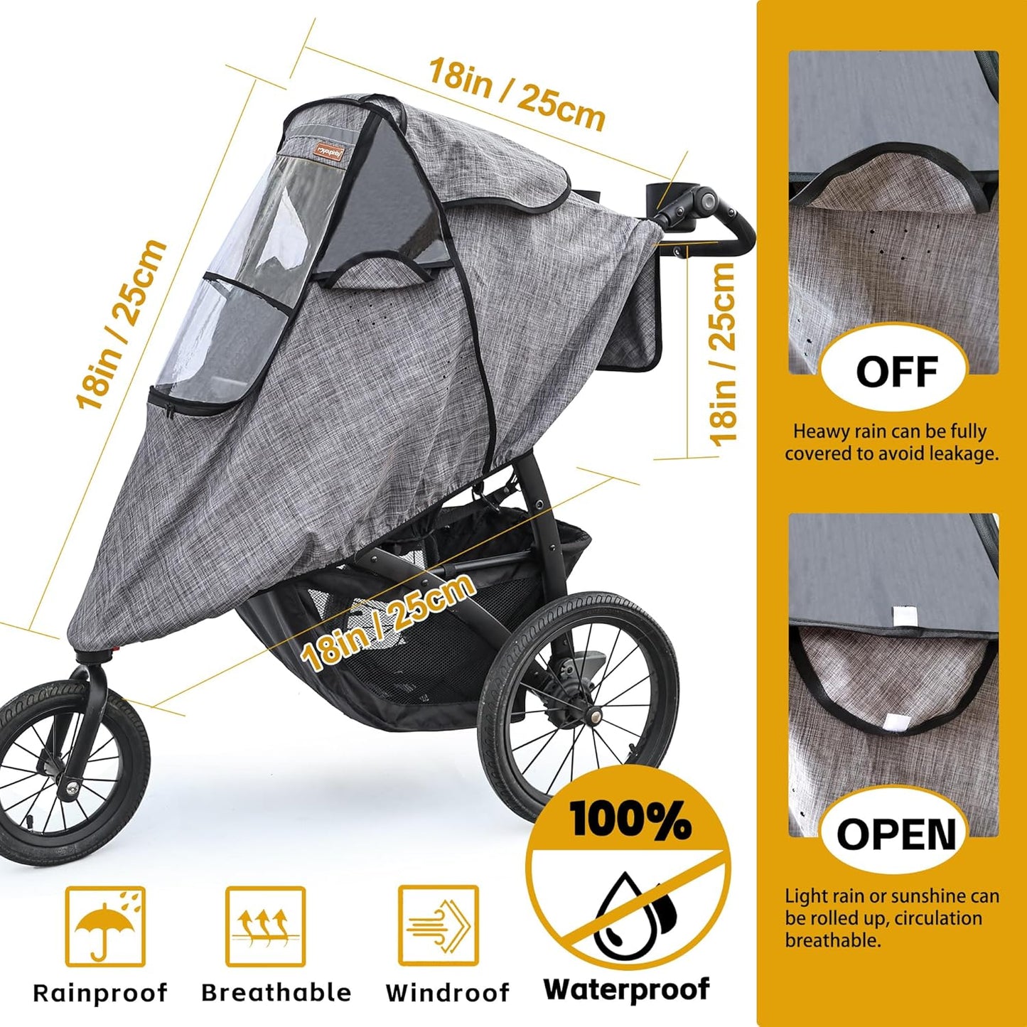 Stroller Rain Cover,Universal Stroller Accessory,Waterproof,Windproof Protection,Protect from Dust Snow,Baby Travel Weather Shield(Grey)