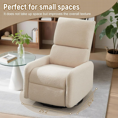 Korser 360° Rocking Chair, Nursery Rocker Chair with Side Pockets, Glider Nursing Chair with Steel Structure Base, Small Chair for Small Spaces, Sherpa Swivel Accent Chairs for Living Room, Nursing