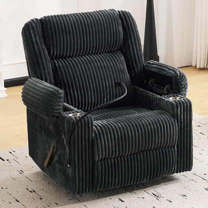 Oversized Power Recliner Chair with Massage and Heat, Swivel Rocker Recliner Chair for Adults with Arm Storage, Nursery Glider Recliner with Adjustable Headrest and Phone Stand, Side Pockets, Beige