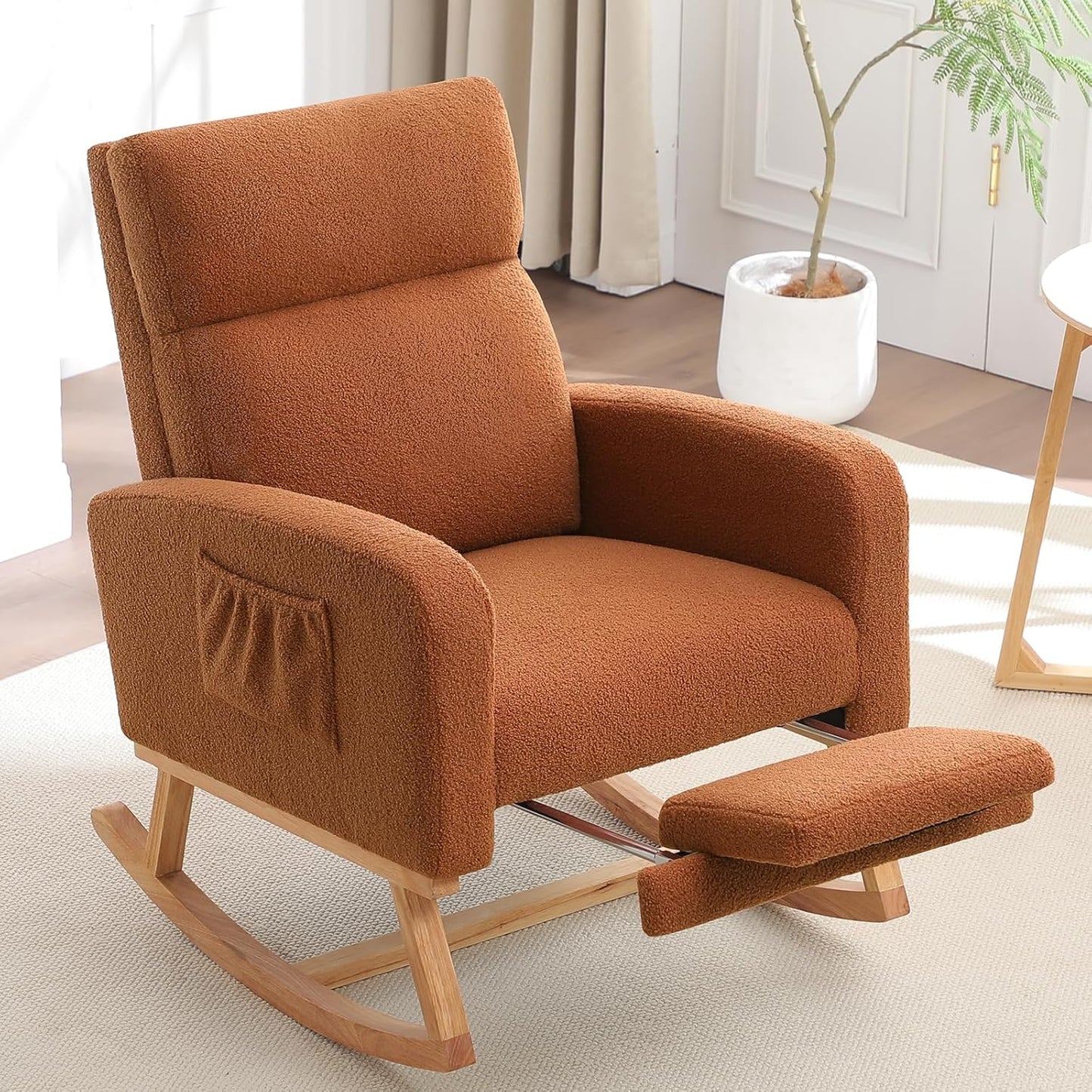 HCHAIRH Rocking Chair Nursery, Nursing Rocking Chairs with Foot Rest for Mom Nursery, Glider Rocker Chair with Footrest and High Backrest for Living Room, Bedroom, Beige