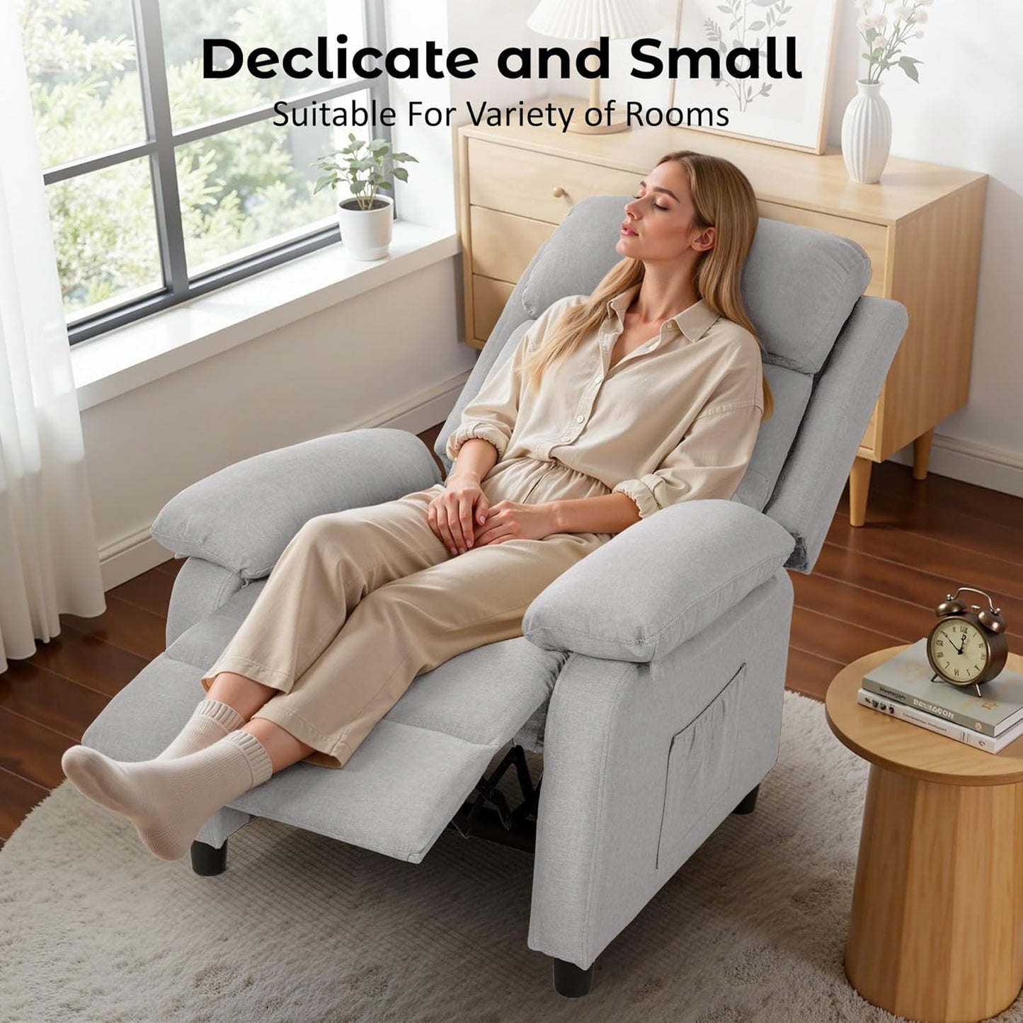 Korser Recliner Chair, 360 Swivel Rocker Chair for Adults, Small Rocking Recliner for Small Spaces, Upholstered Fabric Glider Recliner Nursery