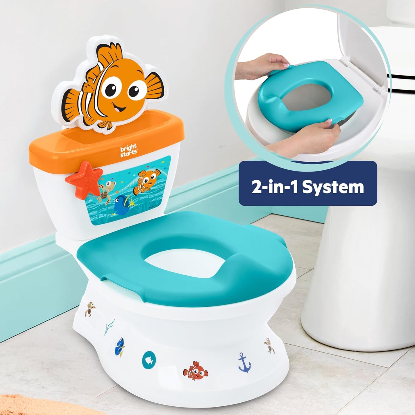 Bright Starts Disney Junior Minnie Mouse My Size Potty Training Toilet, Toddler Potty Chair with Flushing & Cheering Sounds, Removable Seat with Splash Guard & Handles, Ages 18+ Months, Up to 50 lbs