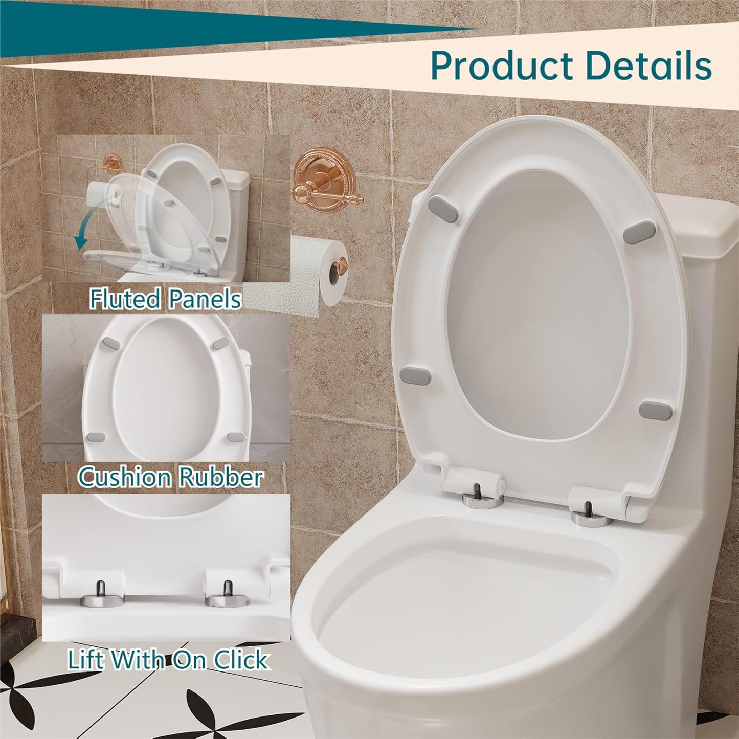 17" White Round Toilet Seat for Adult and Child, Built-In Potty Training Seat with Soft Quiet Close Non-Slip Design, Magnetic Kids Seat and Cover for Round/Oval Toilets, Easy to Install and Clean