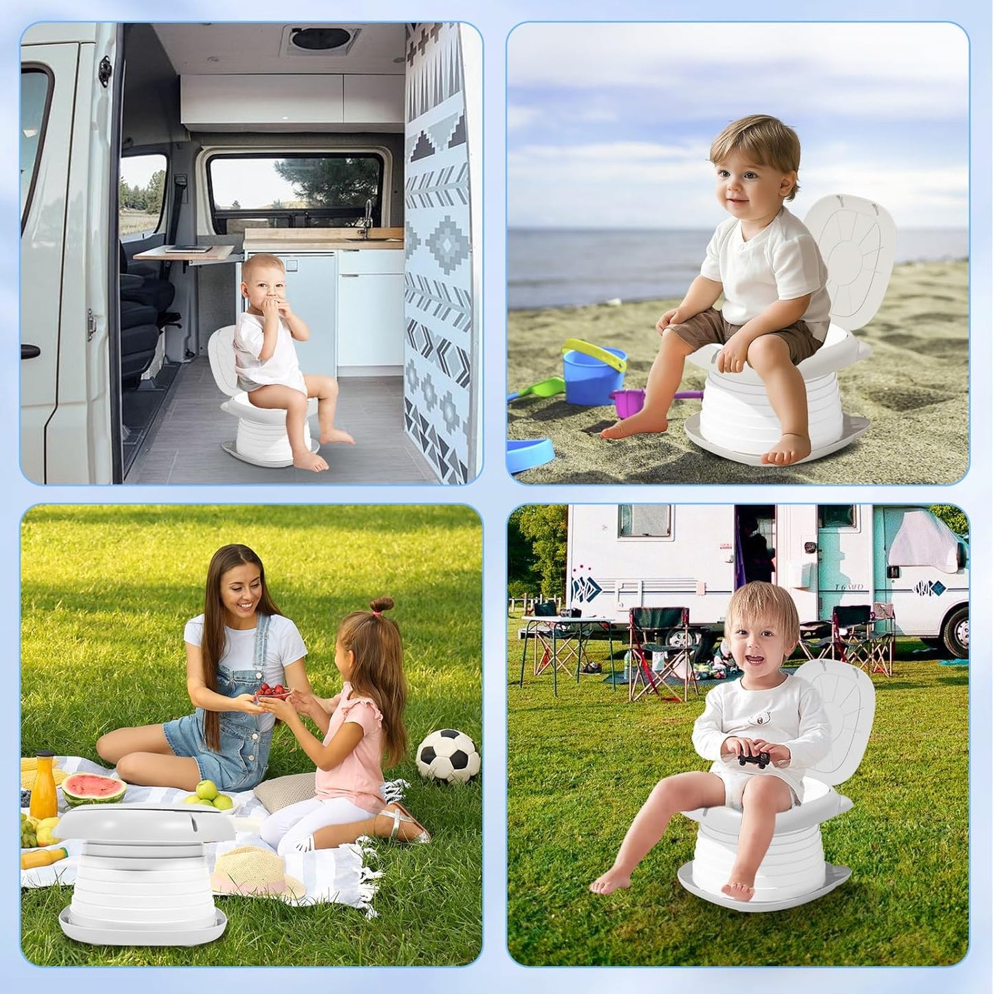 Portable Potty Chair for Toddlers with Splash-Proof Design, Foldable Travel Potty with Bag & 30 Refills - Kids Toilet for Car, Camping, Indoor - Easy Clean Baby Potty Training Seat(Red-blue)