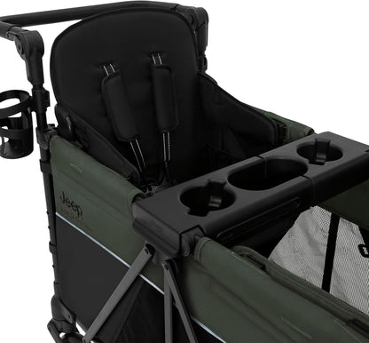 Jeep Aries Stroller Wagon by Delta Children Premium Wagon for 2 Kids with Convertible Seats, Adjustable Push/Pull Handles, Removable Canopy & Flat Fold - Greenguard Gold Certified, Black/Green