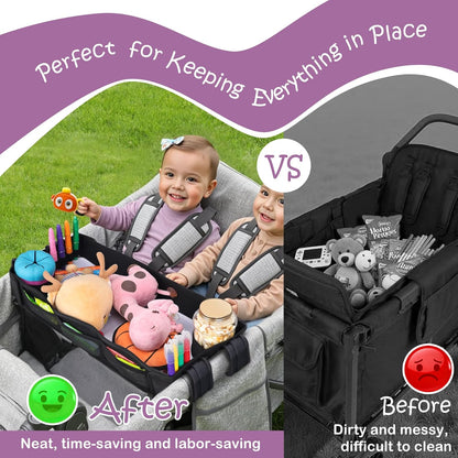 Babenest Stroller Snack Tray for Wonderfold Wagon W2, Foldable Thickened Snack Tray with Cup Holder, Storage Mesh Bag & Pen Slot, Easy to Clean Snack Board for Drawing