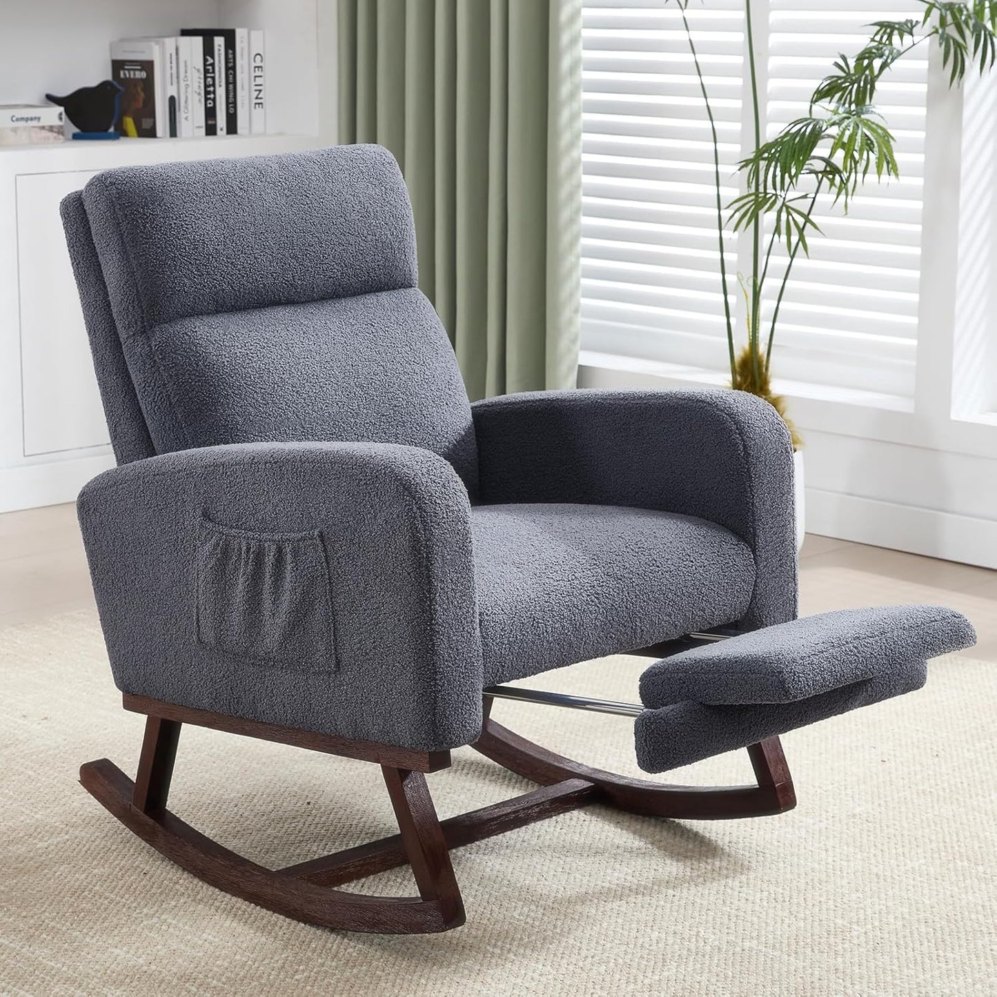 HCHAIRH Rocking Chair Nursery, Nursing Rocking Chairs with Foot Rest for Mom Nursery, Glider Rocker Chair with Footrest and High Backrest for Living Room, Bedroom, Beige
