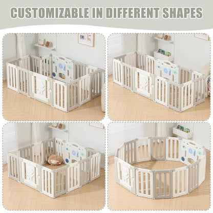 Bestgame Baby Play Pen, Foldable Play Pens for Babies and Toddlers, 14 Panels Extra Large Baby Playpen, Astronauts Portable Fence, Kids Gate Playpen Yard - Grey