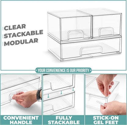 Sorbus Stackable Acrylic Storage Drawers – 2 Small + 2 Tall + 1 Wide – 5 Pack Clear Plastic Organizer Bins for Baby Bottles, Makeup, Bathroom & Vanity, Pull-Out Drawer Design for Kitchen Cabinets