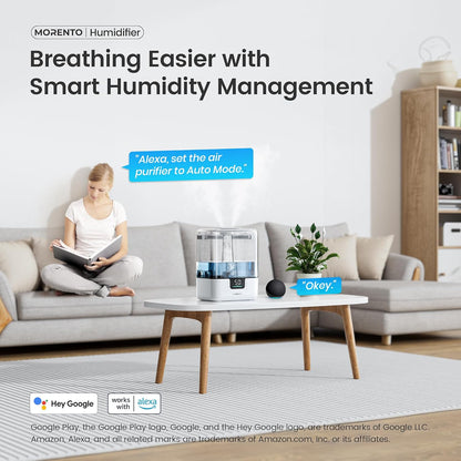 MERONTE Smart Humidifiers for Bedroom Large Room Home, 6L Cool Mist Top Fill Humidifier with Essential Oil Diffuser, Smart App & Voice Control, for Nursery & Plants, Black, 1 Pack + 7 Color NightLight