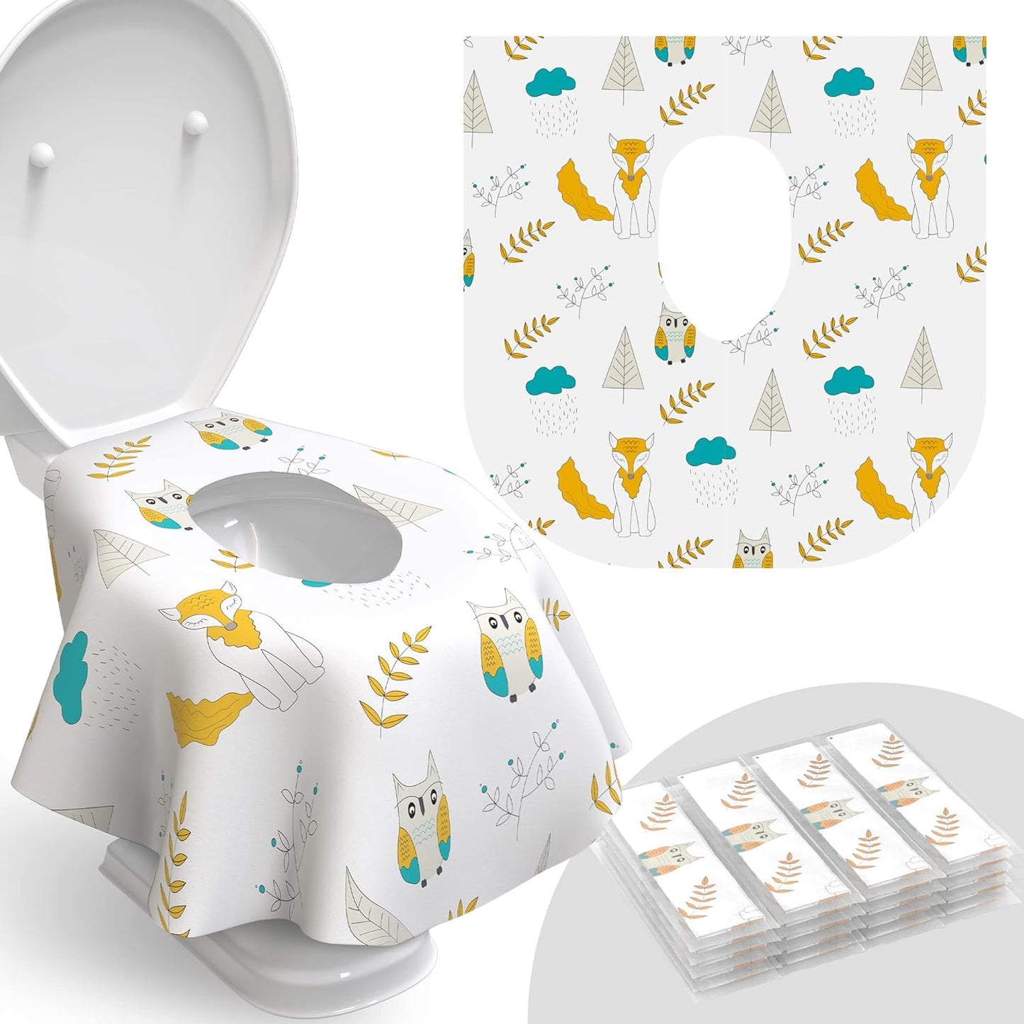 Relyo Disposable Toilet Seat Cover for Travel – 20 Pack with Covers Wrapped in Sets of 2, Non-Flushable Liners, Fits Most Seats – Kids, Toddlers, Adults (Dinosaurs, 20)
