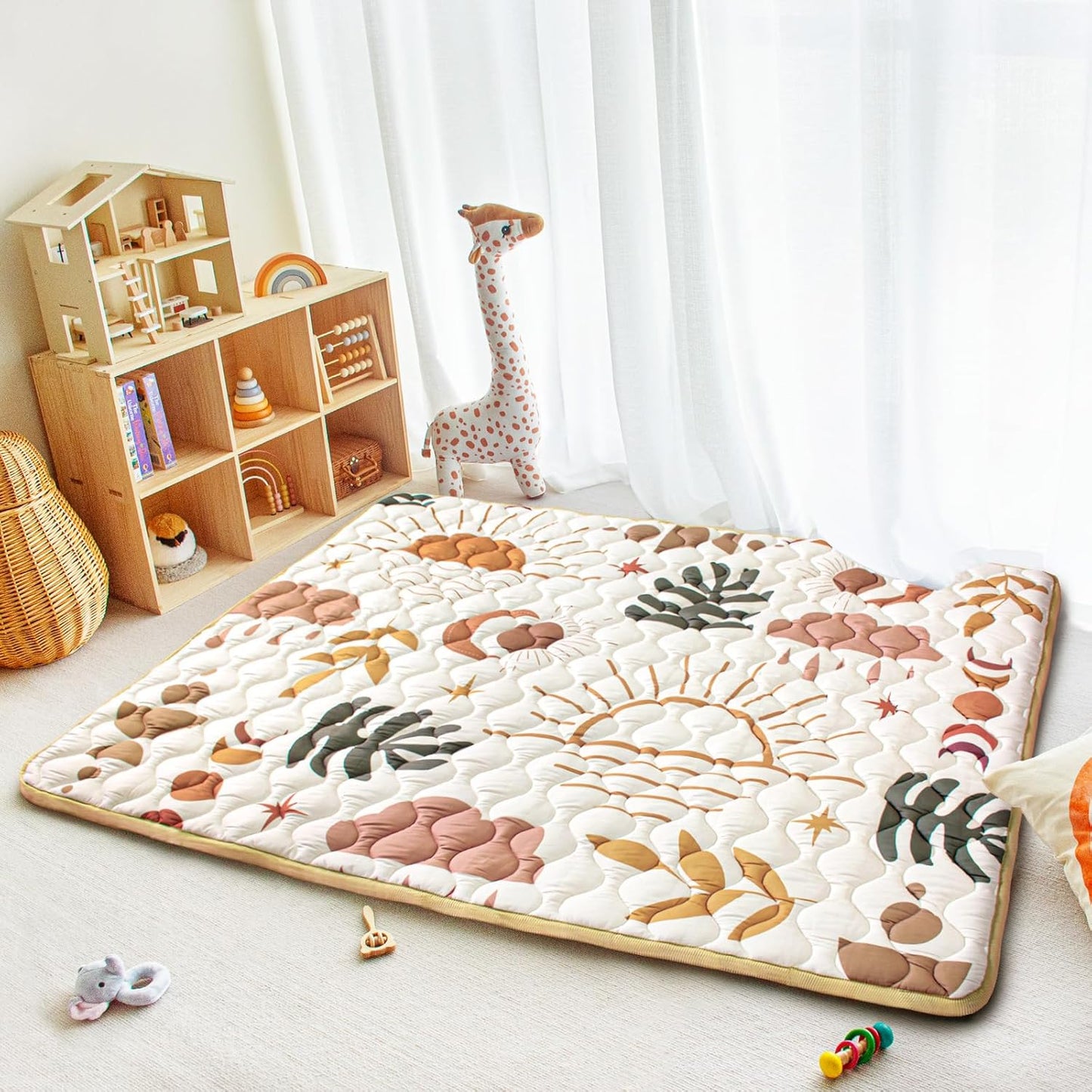 Baby Play Mat, 50x50 Playpen Mat with Super Soft Touch, Activity Mats with Upgraded Anti-Slip Bottom, Machine Washable Crawling Mats for Floor & Picnic (Animal Alphabets)