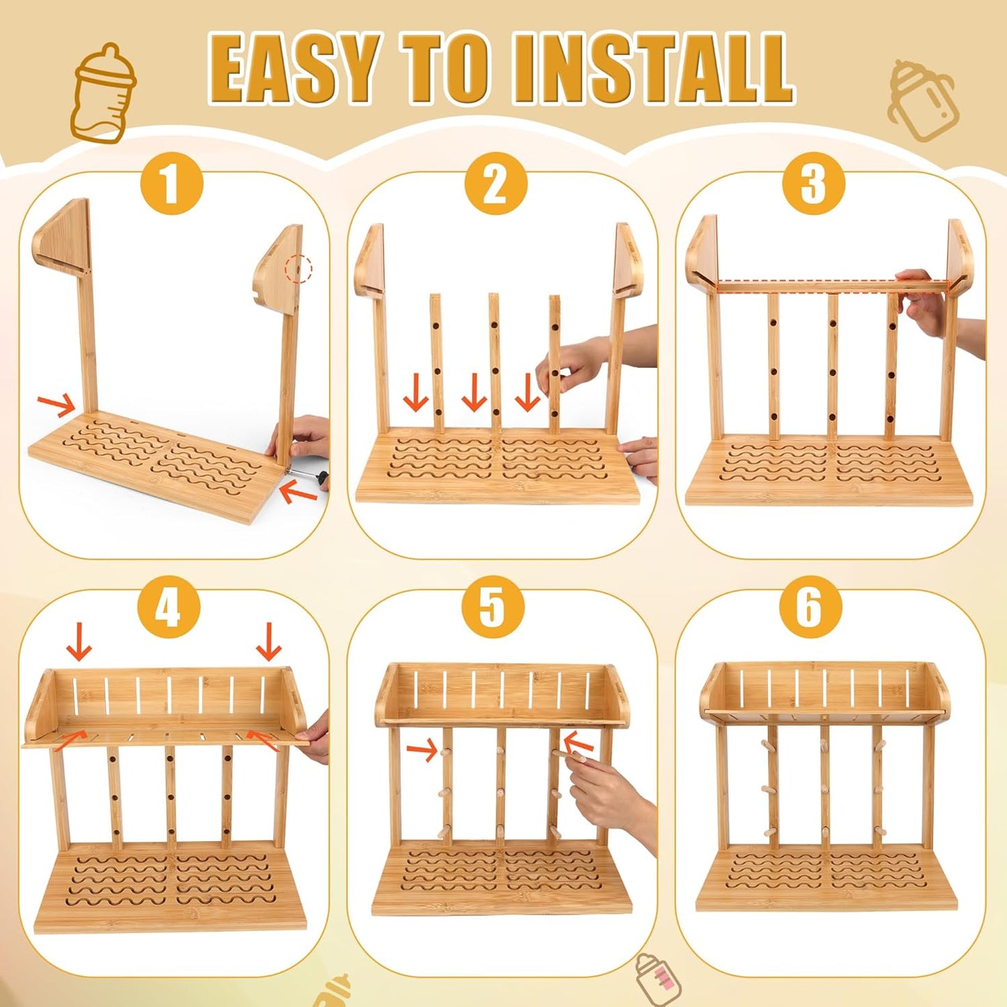 Windspeed Wooden Bottle Drying Rack for Baby Bottle Rack Dryer with Drain Pad, Space Saving for 11 Milk Glass Baby Feeder, Ideal Too for Busy Parents
