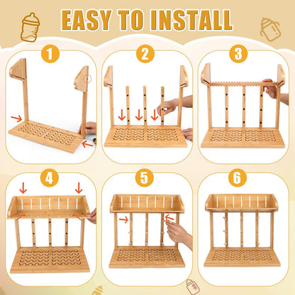 Windspeed Wooden Bottle Drying Rack for Baby Bottle Rack Dryer with Drain Pad, Space Saving for 11 Milk Glass Baby Feeder, Ideal Too for Busy Parents