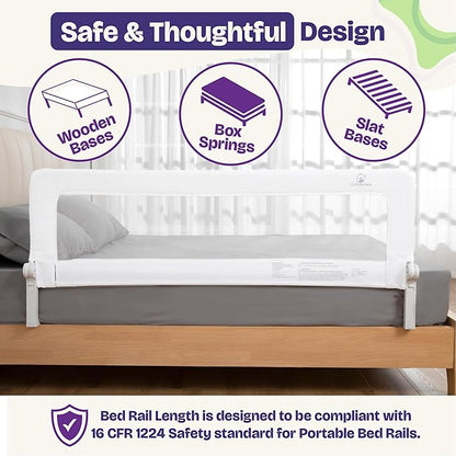 ComfyBumpy 1-Pack Bed Rail for Toddlers 55.5" L x 23.5" H | Extra Tall Toddler Bed Rails for Twin, Full, Queen & King Mattress Size | Swing Down Rail Guard | Mattress Side Rail for Kids | White