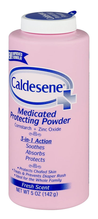Caldesene Medicated Protecting Body Powder with Zinc Oxide and Cornstarch, Talc-Free Baby Powder Soothes & Protects, 5 Oz.