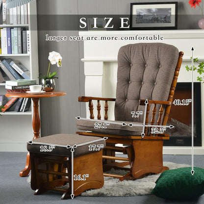 Rustic Glider Chair for Nursery with Ottoman, Resistant Rubber Wood Nursery Glider and Ottoman Sets for Relaxing, Rocking Chair for Living Room Bedroom