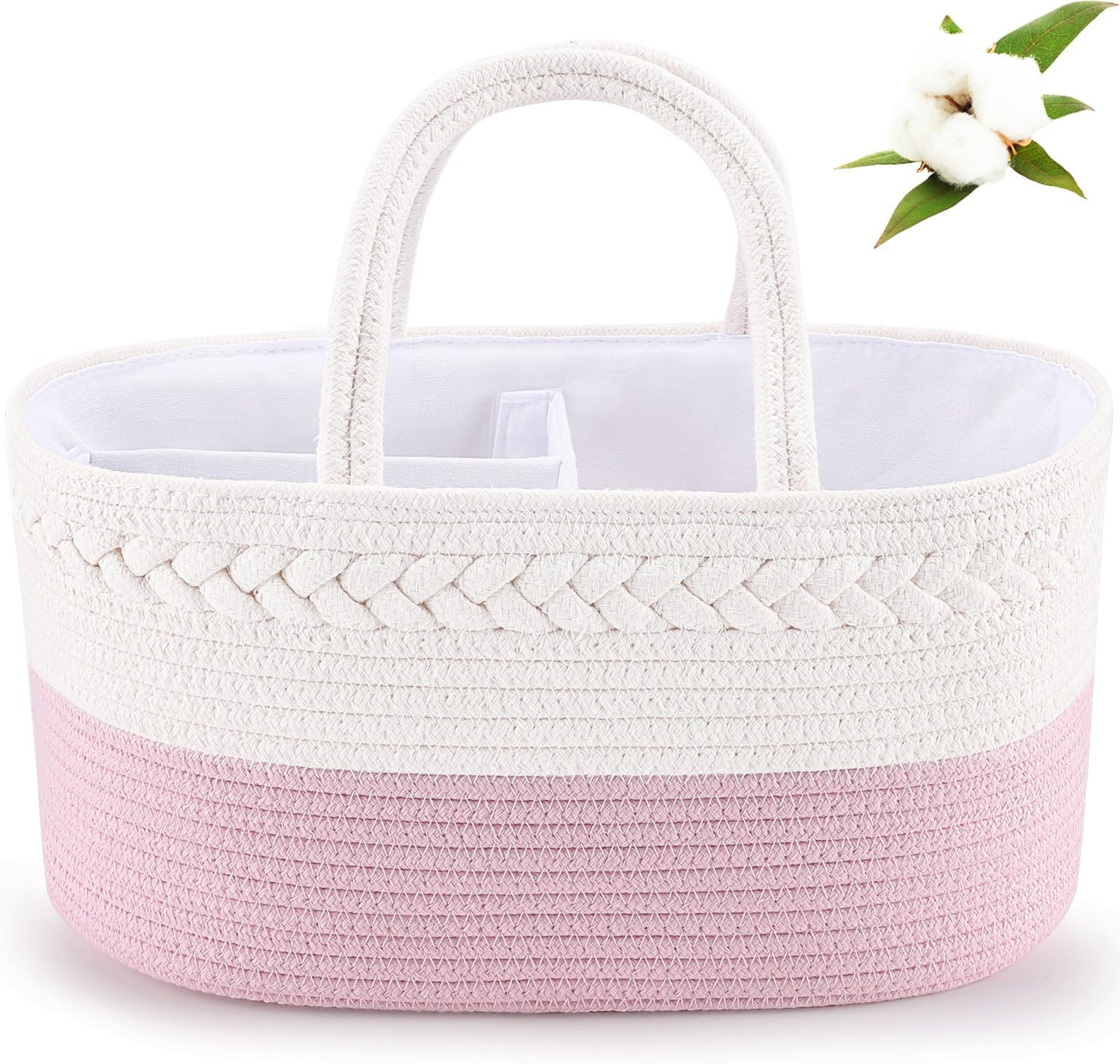 ABenkle Diaper Caddy Organizer - Cotton Rope Nursery Storage Basket for Baby Essentials, Boys & Girls Shower Gift, Changing Table Organizer, Pink