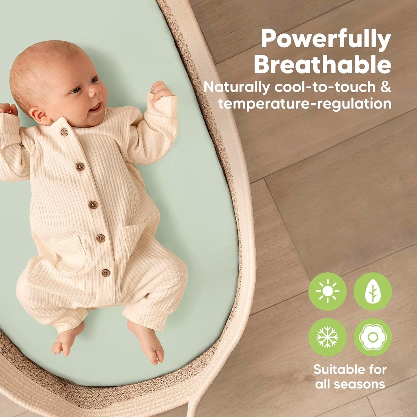 2-Pack Baby Bassinet Sheets Girl, Boy - 33x17 Viscose Derived from Bamboo Bedside Mattress Fitted Bassinet Sheets, Compatible with Halo Bassinest Swivel Sleeper, Baby Delight, Graco (Pecan)