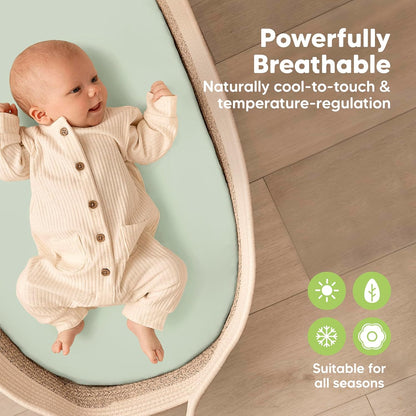 2-Pack Baby Bassinet Sheets Girl, Boy - 33x17 Viscose Derived from Bamboo Bedside Mattress Fitted Bassinet Sheets, Compatible with Halo Bassinest Swivel Sleeper, Baby Delight, Graco (Pecan)