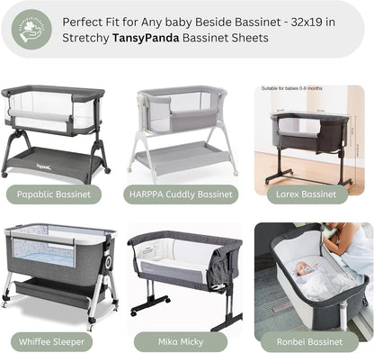 Muslin Bassinet Sheets for Angelbliss, Cowiewie, Amke, Jimglo, Suihuooo, Wayfong Baby Bassinet Bedside Sleeper by TansyPanda, 3PC, 20×33in, Ultra Soft, Breathable, Snug Fit, Unisex Boys Girls, Maadi
