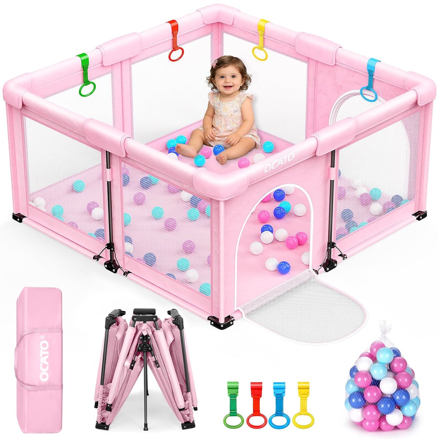 OCATO Baby Playpen Play Pen: Foldable Playpen for Babies and Toddlers Playard for Indoor Outdoor Activity Center Game Fence Safety Area Toddler Play Pen for Babies 6-12 Months Baby Gifts (50" × 50")
