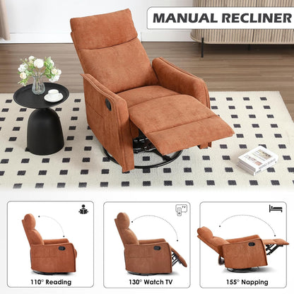 Trustyue Swivel Rocker Recliner Chair, 360° Swivel Recliner with Heat and Massage, Rocker Recliner Nursery Glider Chair with Side Pockets for Living Room (Beige, Fabric)